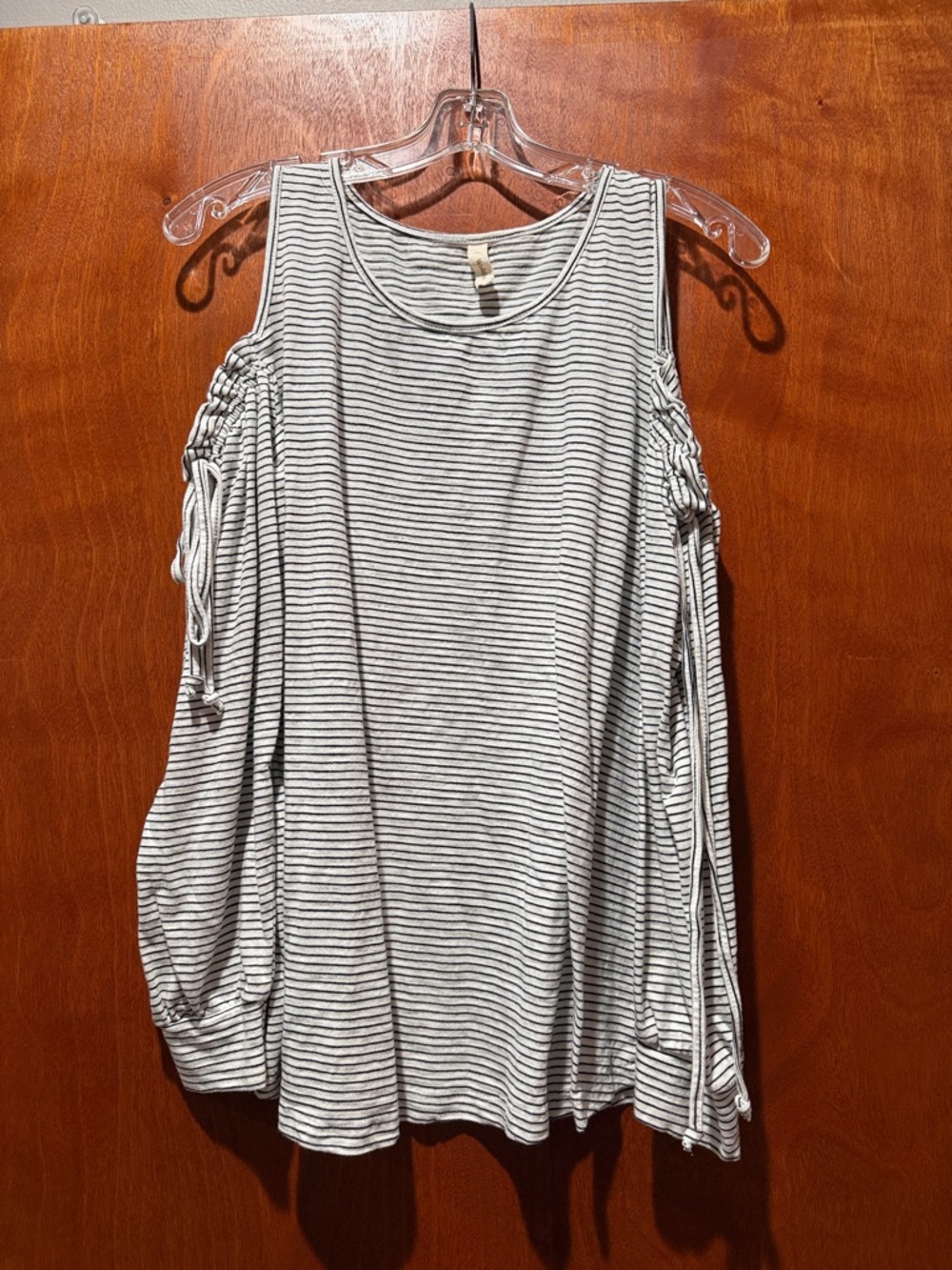 Wishlist Striped Cold-Shoulder Long Sleeve Top - White & Black
